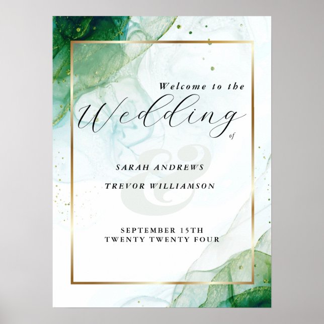 Póster Signo de bienvenida Kelly Green Alcohol Ink (Frente)