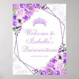 Póster Signo de bienvenida Lilac Purple Floral Quinceaner