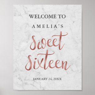 Póster Signo de bienvenida Marble Faux Rosa Gold Sweteen