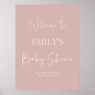 Póster Signo de bienvenida minimalista rosado de Baby Sho