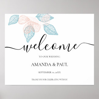 Póster Signo de bienvenida mínimo de Boda floral