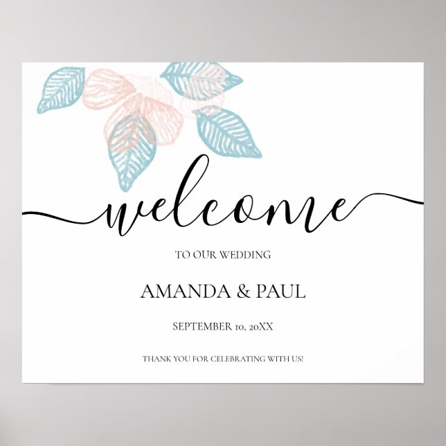 Póster Signo de bienvenida mínimo de Boda floral (Frente)