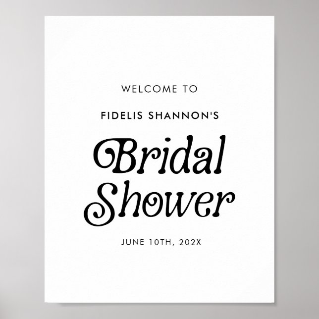 Póster Signo de bienvenida mínimo de ducha retro de novia (Frente)