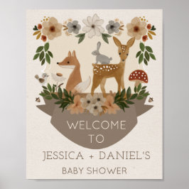 Póster Signo de bienvenida moderno de Woodland Baby Showe
