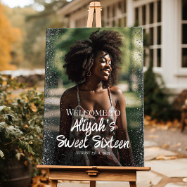 Póster Signo de bienvenida moderno dulce dieciséis con fo