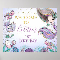 Signo de bienvenida morado de cumpleaños de sirena