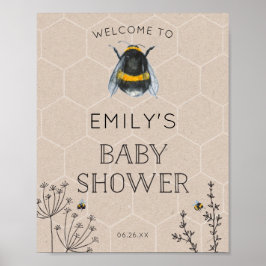 Póster Signo de bienvenida natural de Bee Baby Shower