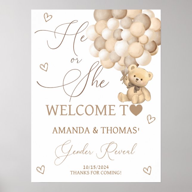 Póster Signo de bienvenida neutro del oso de peluche (Frente)