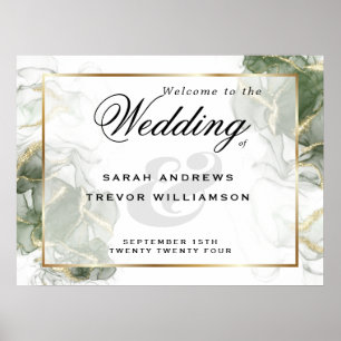 Póster Signo de bienvenida Oro sabio negro Tinta verde