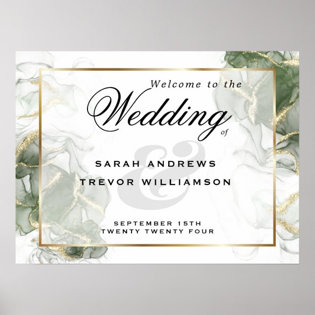 Póster Signo de bienvenida Oro sabio negro Tinta verde (Frente)