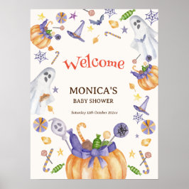 Póster Signo de bienvenida para bebé de Halloween de los 