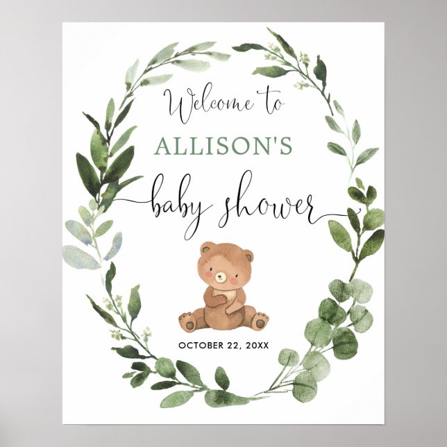 Póster Signo de bienvenida para bebé de oso de peluche ne (Frente)