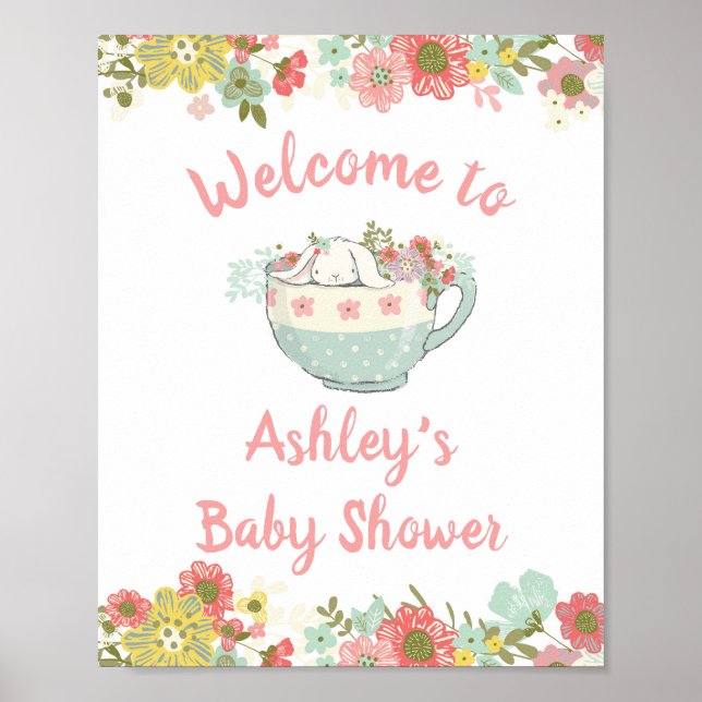 Póster Signo de bienvenida para conejito Baby Shower (Frente)