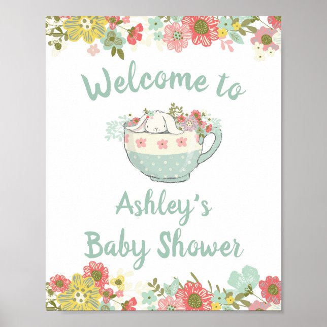 Póster Signo de bienvenida para conejito Baby Shower (Frente)