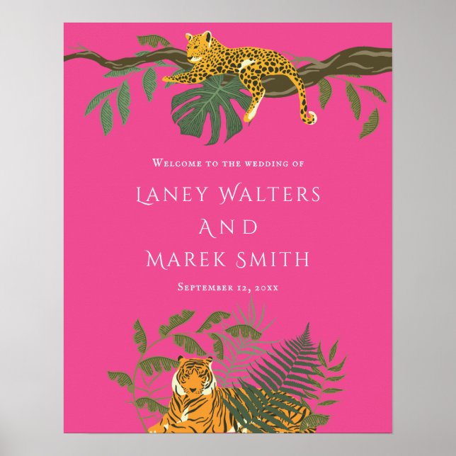 Póster Signo de bienvenida para el Boda animal safari tro (Frente)