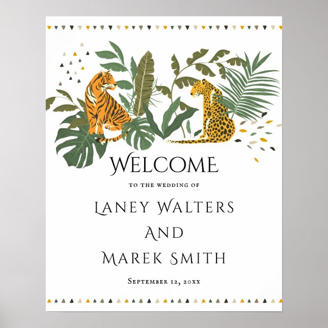 Póster Signo de bienvenida para el Boda animal safari tro (Frente)