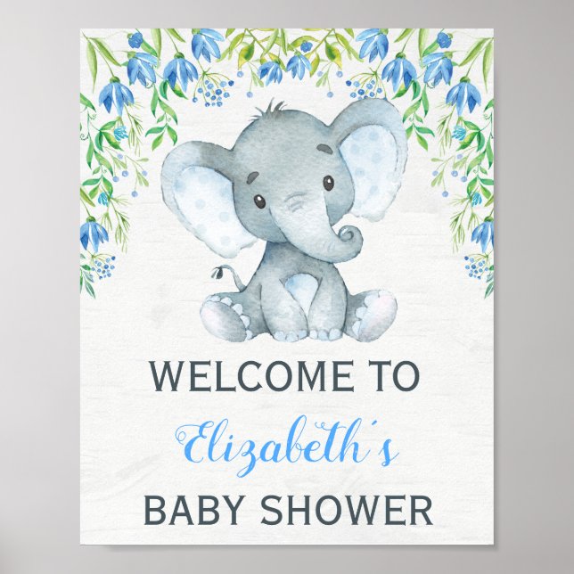 Póster Signo de bienvenida para elefante niño Baby Shower (Frente)