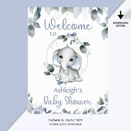 Póster Signo de bienvenida para elefantes de Baby Shower