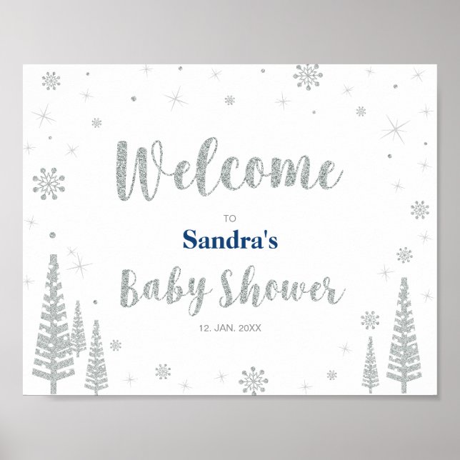 Póster Signo de bienvenida para invierno Baby Shower, Boy (Frente)