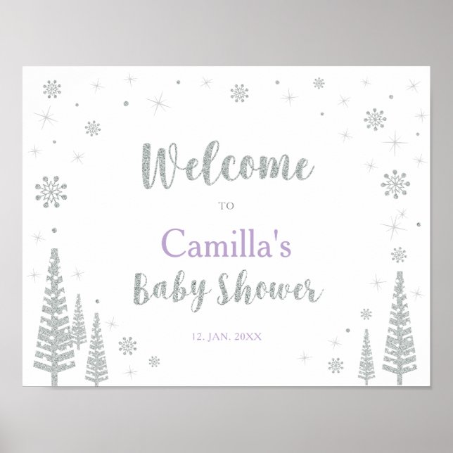Póster Signo de bienvenida para invierno Baby Shower, Chi (Frente)