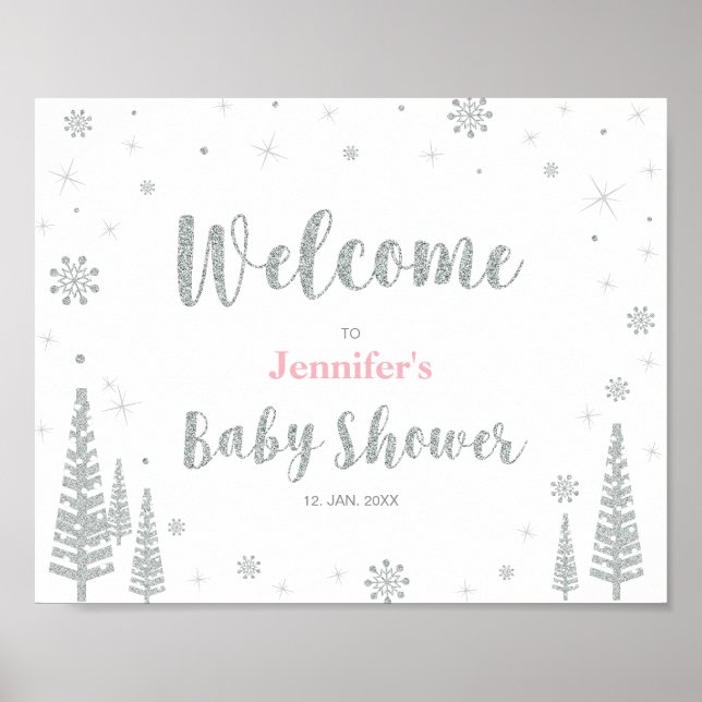 Póster Signo de bienvenida para invierno Baby Shower, Chi (Frente)