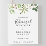 Póster Signo de bienvenida para la cena de ensayo simple<br><div class="desc">Este sencillo cartel de bienvenida con un ensayo de eucalipto es perfecto para un ensayo boda moderno. El diseño presenta hermosas hojas de eucalipto pintadas a mano de forma artística,  dispuestas en formas geométricas,  inspirando la belleza natural.</div>
