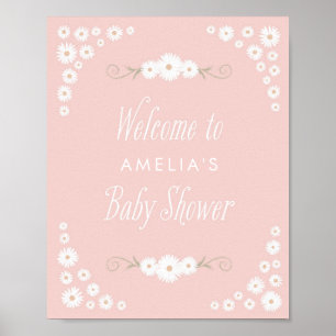 Póster Signo de bienvenida Pink Boho Daisy Baby Shower