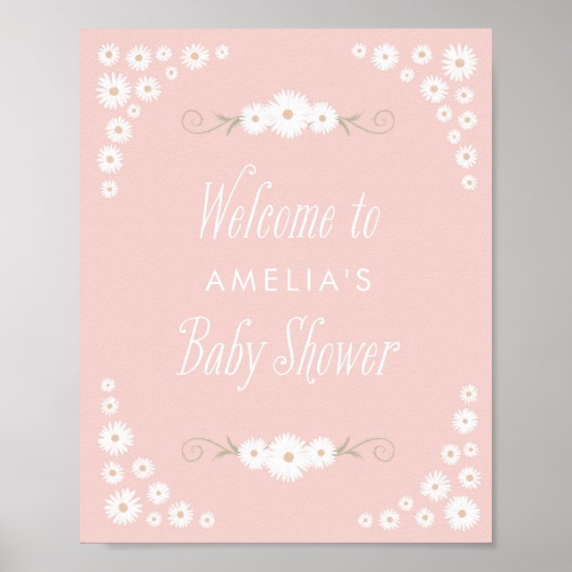 Póster Signo de bienvenida Pink Boho Daisy Baby Shower (Frente)