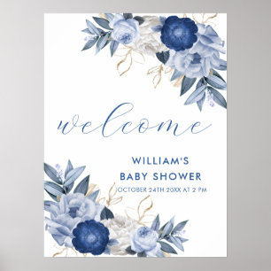 Póster Signo de bienvenida Poster Baby Shower Floral blan