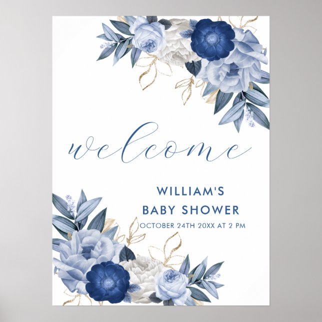 Póster Signo de bienvenida Poster Baby Shower Floral blan (Frente)