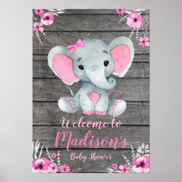Póster Signo de bienvenida Poster elefante floral rosada 