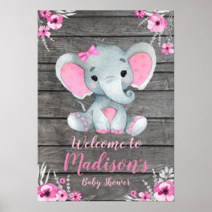 Póster Signo de bienvenida Poster elefante floral rosada