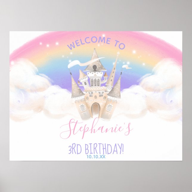 Póster Signo de bienvenida Princesa con arcoiris Pastel (Frente)