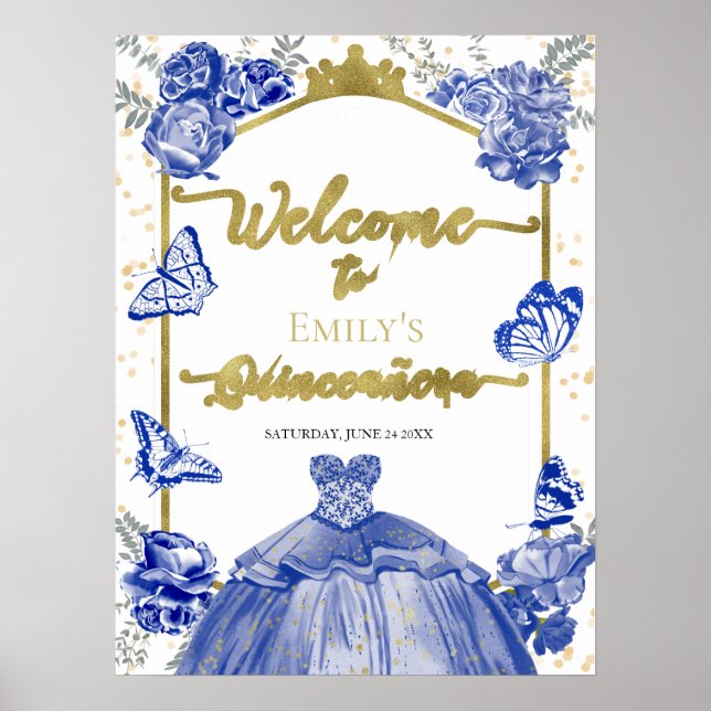 Póster Signo de bienvenida Quinceanera Royal Blue Dress F (Frente)