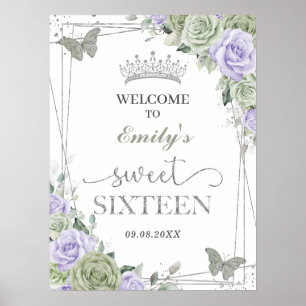 Póster Signo de bienvenida Quinceanera Sage Green Purple