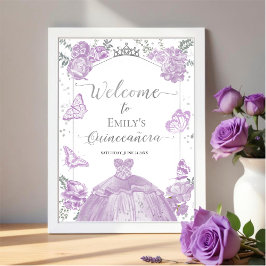 Póster Signo de bienvenida Quinceanera Vestido de lavanda