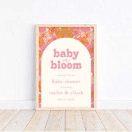 Póster Signo de bienvenida Retro Groovy Boho Pink Baby en