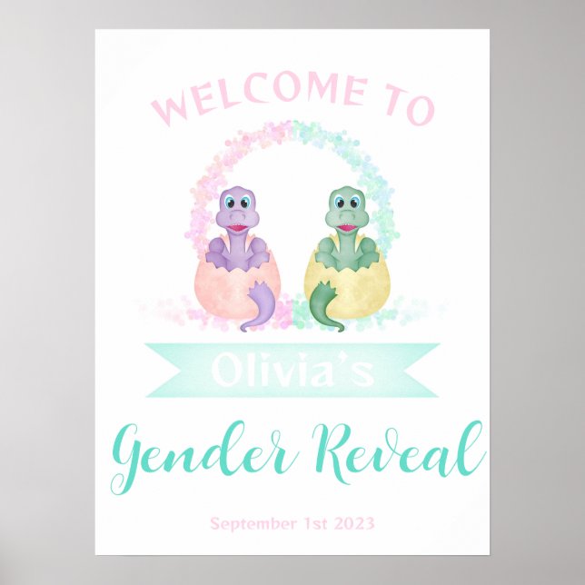 Póster Signo de bienvenida reveladora de género de dinosa (Frente)