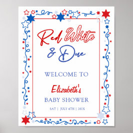 Póster Signo de bienvenida rojo blanco y debido a Baby Sh
