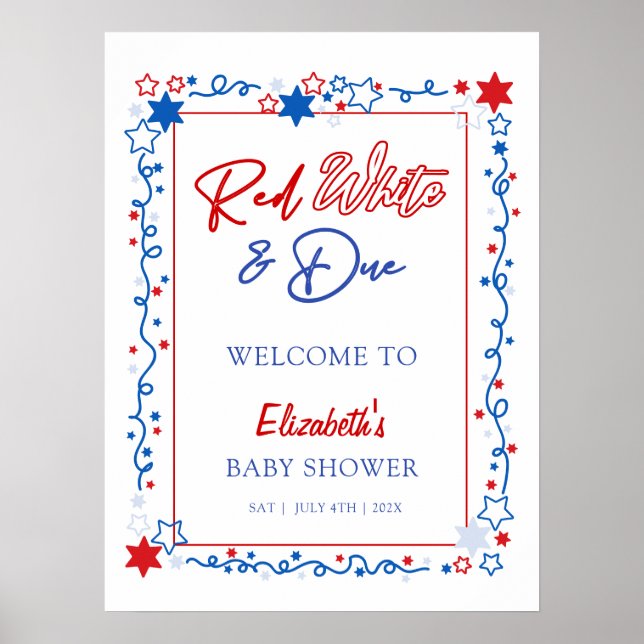Póster Signo de bienvenida rojo blanco y debido a Baby Sh (Frente)