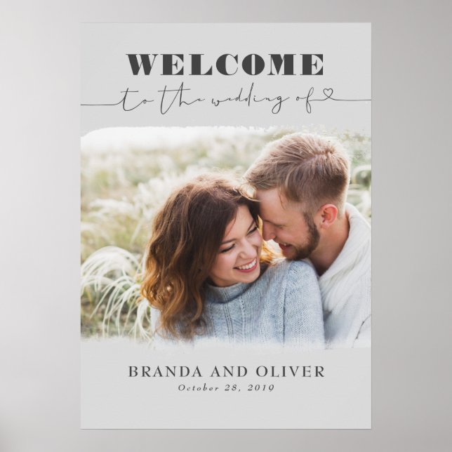 Póster Signo de bienvenida romántico Boda de fotos lindo (Frente)