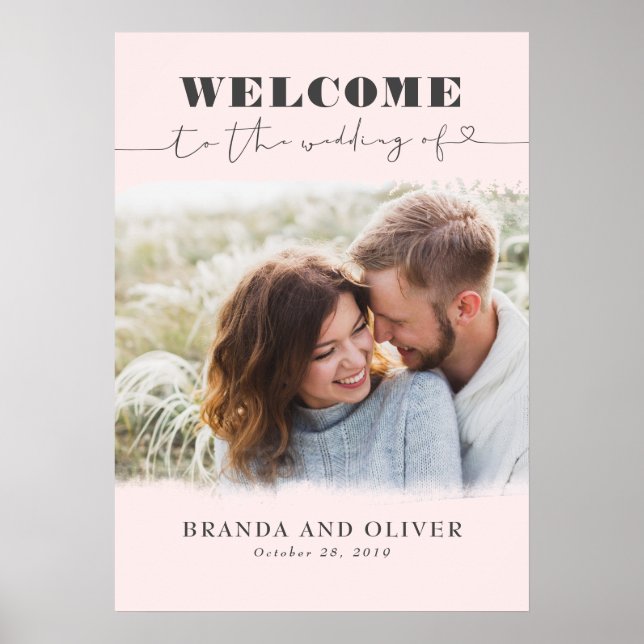 Póster Signo de bienvenida romántico Boda de fotos lindo (Frente)