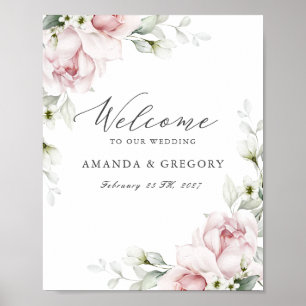 Póster Signo de bienvenida romántico Boda de rosas rosada