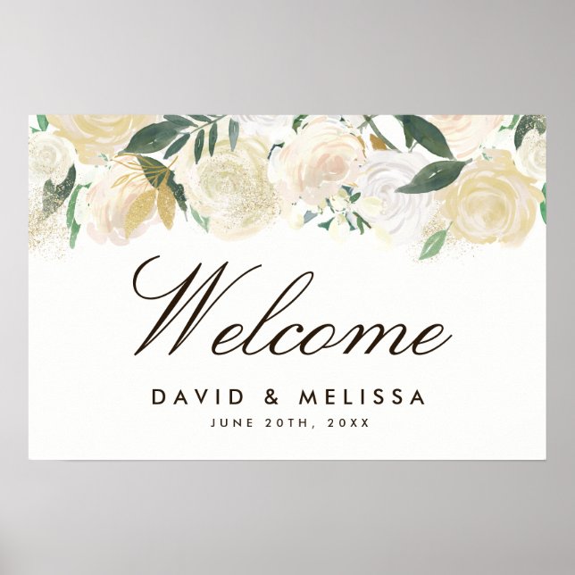 Póster Signo de bienvenida romántico Boda de Woodland (Frente)