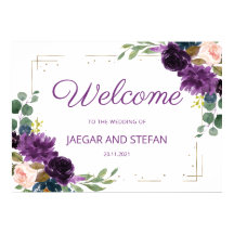 Signo de bienvenida romántico Boda floral azul