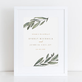 Póster Signo de bienvenida romántico Boda verde