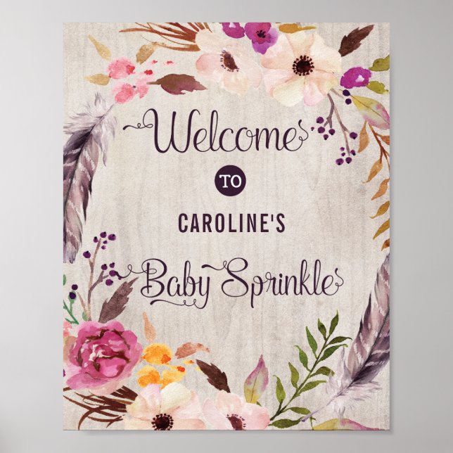 Póster Signo de bienvenida rustica de Boho floral - Espol (Frente)