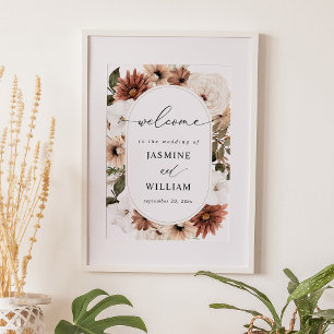 Póster Signo de bienvenida rustica neutra de Boho floral