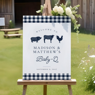 Póster Signo de bienvenida Rústico Baby Shower BBQ Blue P