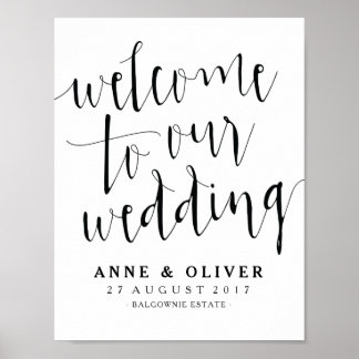 Póster Signo de bienvenida rustico Boda negro y blanco